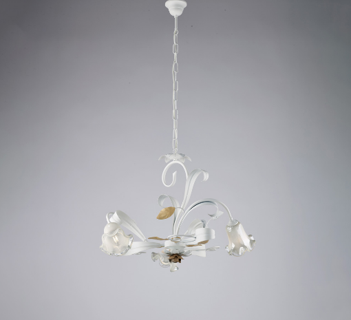 Immagine di Lampadario Bianco Shabby 3 Luci Decori Foglia Oro Cesto Ø59 cm Bonetti 