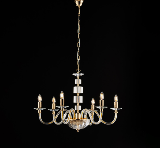 Immagine di Lampadario con Bracci Cristallo Oro Lucido Franz 6 Luci Ø77 cm Bonetti 