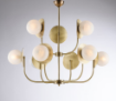 Immagine di Grande Lampadario Contemporaneo Bronzo 9 Sfere Vetro Bianco Selene Ø92 cm Bonetti  