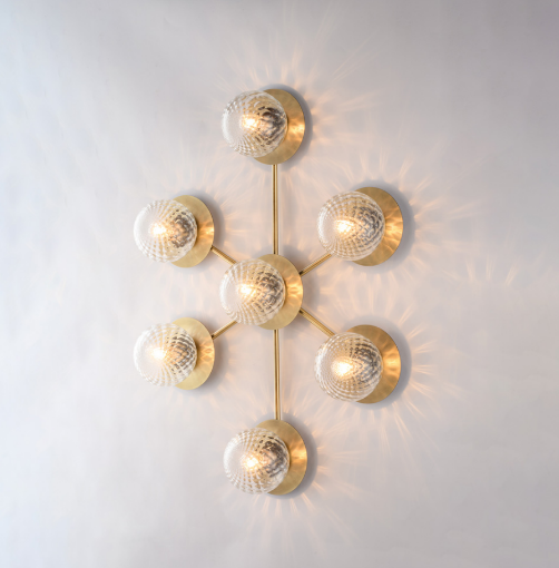 Immagine di Lampada da Soffitto Contemporanea Bronzo 7 Bocce Vetro Trasparente Armonia Bonetti 