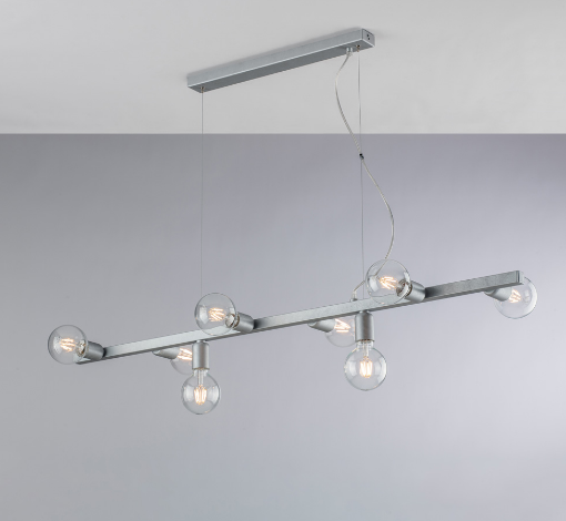 Immagine di Lampada a Sospensione Argento 8 Luci Fabian Minimal Industrial Fabian Bonetti 