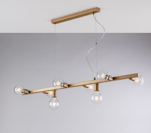 Immagine di Sospensione Lineare Oro Anticato 8 Luci Fabian Minimal Industrial Fabian Bonetti 