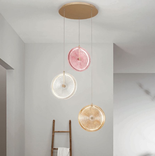 Immagine di Lampadario Led 3 Luci Dischi Vetro Righe Colorato Jokey Ondaluce