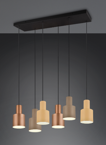 Immagine di Lampadario a Sospensione Rettangolare Paralumi Multicolor 6xE27 Agudo Trio Lighting	