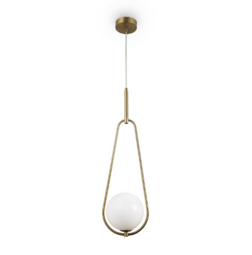 Immagine di Lampada a Sospensione Singola Oro con Sfera Vetro Bianco