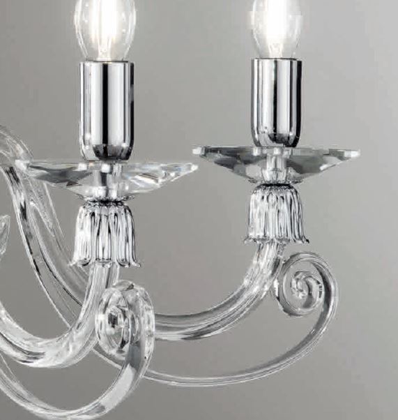 1306 LAMPADARIO CLASSICO A CANDELABRO 12 LUCI VETRO SOFFIATO E CRISTALLO 5  FINITURE ONDALUCE CICIRIELLO - Cristalensi Shop Onlin