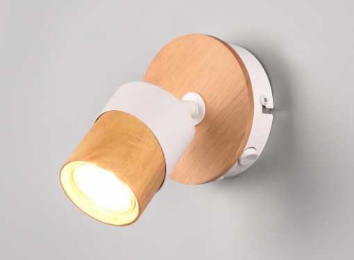 Immagine di Faretto Spot Orientabile Bianco Aruni con Legno 1xGU10 Trio Lighting 