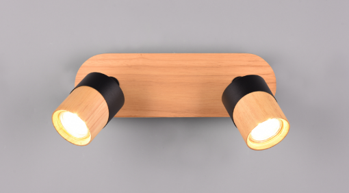 Immagine di Faretto Aruni Legno e Metallo Nero Doppio Spot GU10 Orientabile Trio Lighting