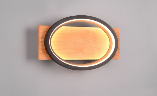 Immagine di Applique Scandinava Legno e Metallo Nero Led Switch Dimmer 3000K Barca Trio Lighting 