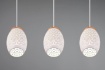 Immagine di Sospensione Bianca 3 Paralumi Rotondi Inserto Legno e Tagli Laser Decorativi Bidar Trio Lighting 