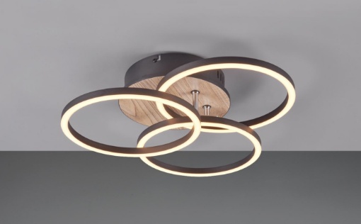 Immagine di Plafoniera Effetto Legno 3 Cerchi Orientabili Led Dimmer 2700k 6000k Circle Trio Lighting