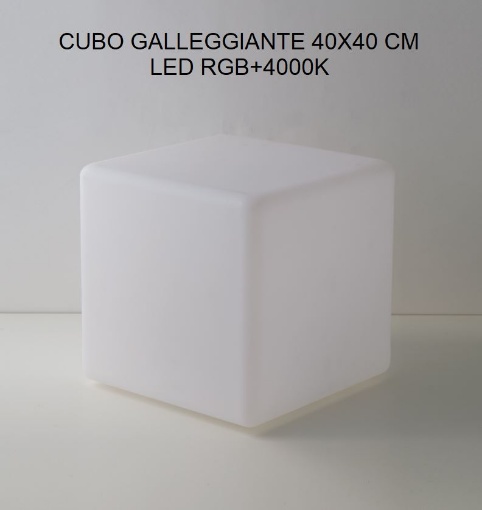 Immagine di Lampada Galleggiante Cubo 40 cm Led RGBW Ricarica Solare IP65 Con Telecomando