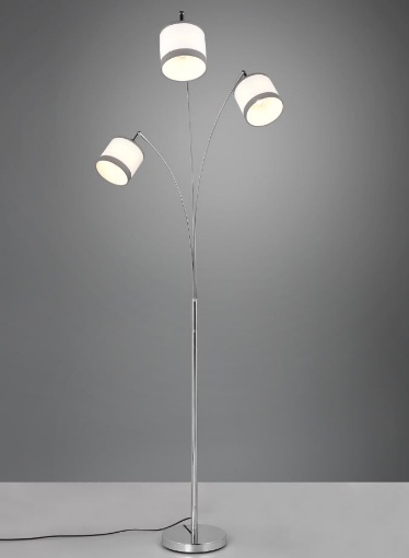 Immagine di Piantana Moderna Davos Cromo 3 Paralumi Tessuto Bianco e Grigio 3xE14 Trio Lighting