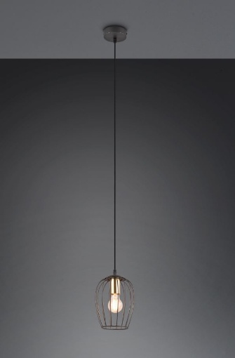 Immagine di Piccola Sospensione per Penisola Gabbia Metallo Nero e Ottone Grid Ø16 cm Trio Lighting