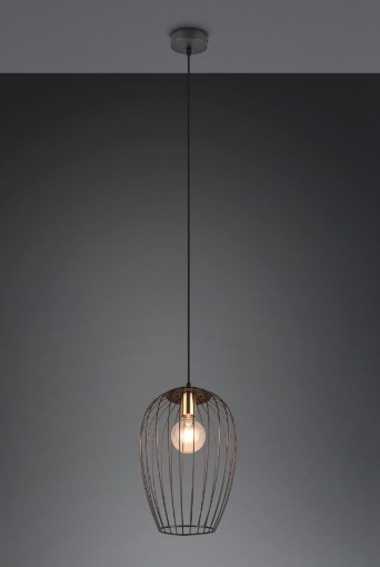 Immagine di Lampada a Sospensione Gabbia Metallo Nero e Ottone Grid Ø28 cm Trio Lighting 