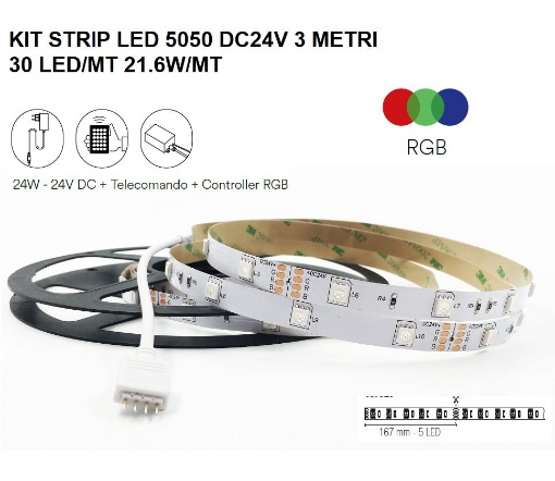 KIT STRIP LED 5050 IP20 RGB + ALIMENTATORE + CONTROLLER