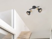 Immagine di Lampada Doppio Faretto E14 Orientabile Latika Nero con Inserti Effetto Legno Trio Lighting