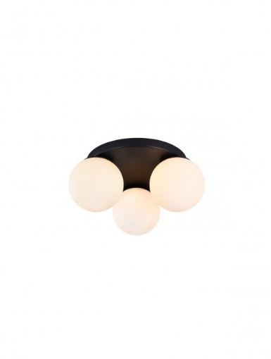 Immagine di Plafoniera Bowling Nero Rotonda 3 Sfere Vetro Bianco 3xE27 Smarter Lighting