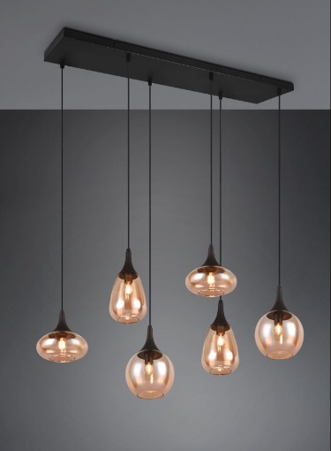 Immagine di Lampadario Design Per Soggiorno Vetri Ambra Diverse Forme Lumina Trio Lighting 