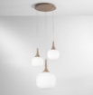 Immagine di Lampadario 3 Luci Finto Legno Bocce Vetro Bianco Per Soggiorno Jaipur Luce Ambiente Design