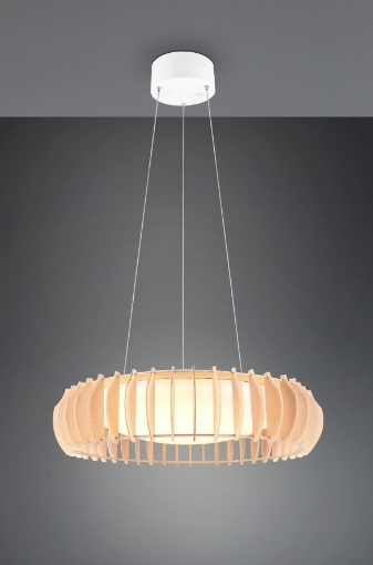 Immagine di Sospensione Listelli Legno Naturale Led CCT Switch Dimmer Monte Ø60 cm Trio Lighting