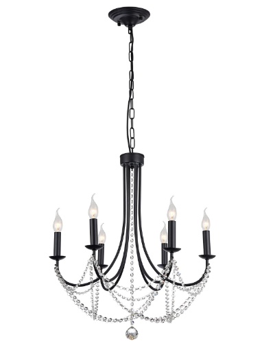 Immagine di Lampadario Classico Nero Con Cristalli Candeliere 6 Luci Aphrodite Smarter