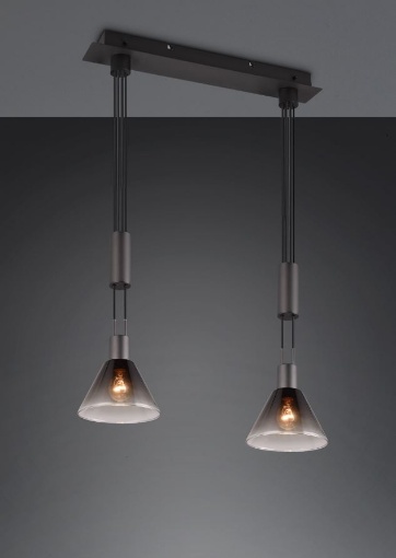 Immagine di Sospensione Nera Moderna Paralumi Coppe Vetro Fumé Stanley 2xE27 Trio Lighting 