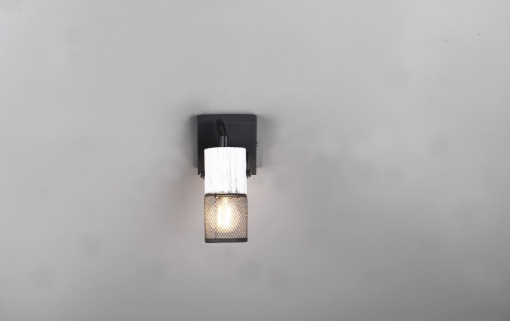 Immagine di Faretto Industrial Tosh Nero con Spot in Legno Bianco e Gabbia Metallica 1xE14 Trio Lighting 