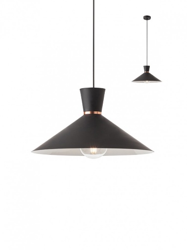 Immagine di Lampadario Da Cucina Moderno Cono Metallo Nero 40 cm Kimono Smarter