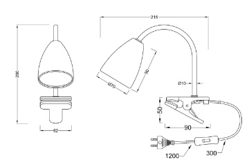 Lampada Nera da Scrivania con Morsetto e Braccio Flessibile Wanda 1xGU10  Trio Lighting