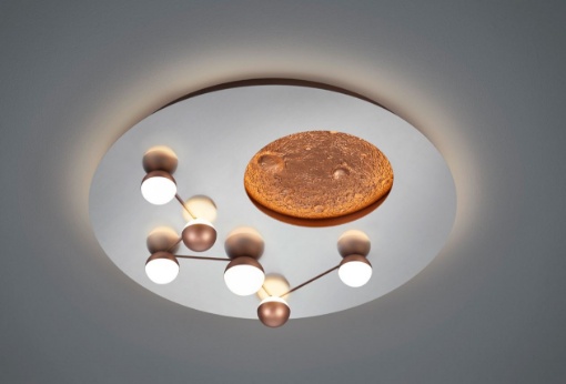 Immagine di Plafoniera Effetto Pianeti Retroilluminazione Led Switch Dimmer CCT Zodiac Alluminio e Caffè Trio Lighting