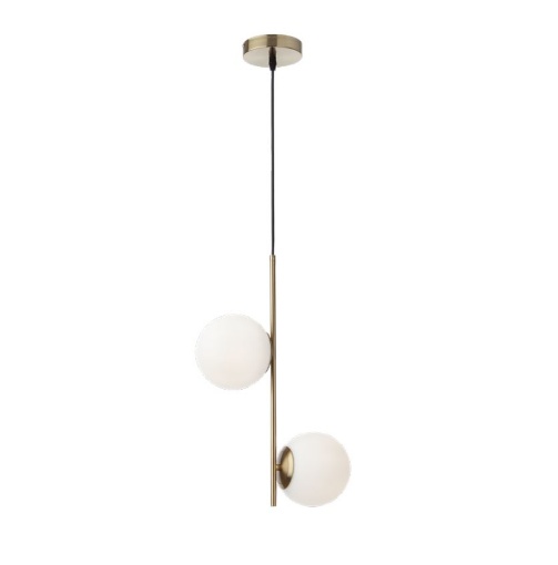 Immagine di Lampadario Moderno Oro Per Ingresso 2 Sfere Vetro Bianco Niva Smarter