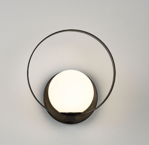 Immagine di Applique Nera Decorativa Halo Led CCT Sfera Vetro Bianco Opale ACB