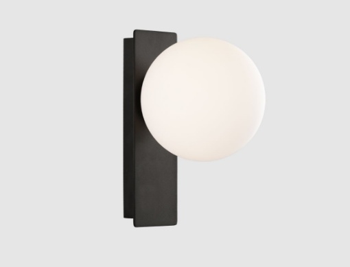 Immagine di Applique Led Moderna Kin Base Nera e Paralume Sfera Vetro Bianco ACB