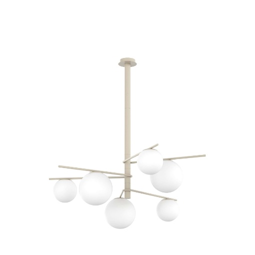 Immagine di Lampadario Design 6 Luci Sabbia Sfere Vetro Bianco Boomerang Top Light