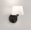 Immagine di Applique Stile Hotel Struttura Nera Paralume Bianco e Spot Led + USB Stilo ACB