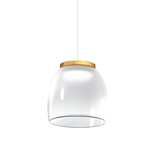 Immagine di Lampadario Moderno Boccia Vetro Led Dimmerabile 3000k Drum Oro 25 cm Top Light