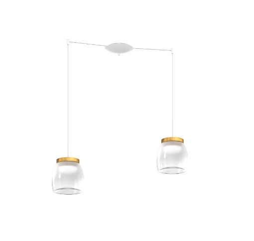 Immagine di Lampadario Decentrato Per Cucina 2 Luci Bocce Vetro Led Dimmerabile 3000k Drum Top Light