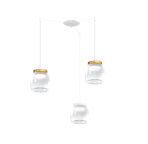 Immagine di Sospensione Per Soggiorno Con Decentramento Tre Lampade Led Vetro Decori Bianco Oro Drum Top Light