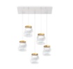 Immagine di Lampadario Led Rettangolare 5 Luci Per Soggiorno Bocce Vetro Drum S5 RP Oro Top Light