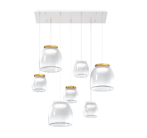 Immagine di Lampadario Grande Moderno 7 Luci Led Dimmerabile Bocce Vetro Drum S7 Rmix Top Light