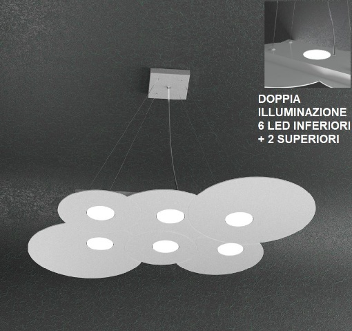 Immagine di Lampadario Soggiorno Led Biemissione Luce Sopra Sotto Top Light Cloud 1128/S6R+2