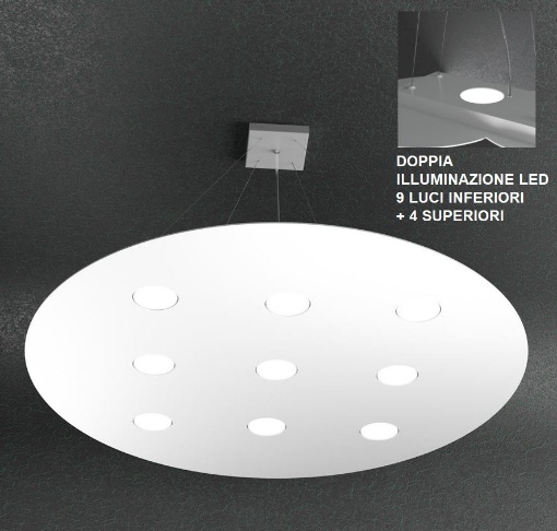 Immagine di Lampadario Rotondo Bianco Cloud Biemissione Luce Sotto Sopra Led 9+4 Top Light