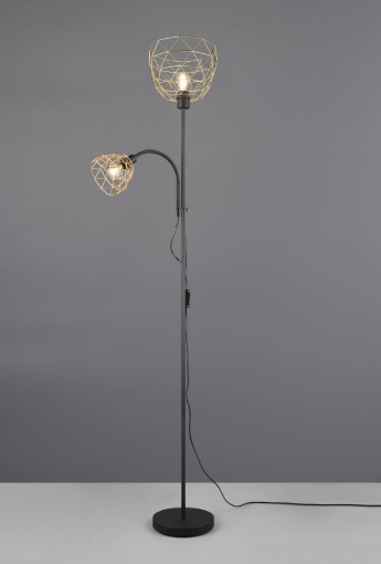 Immagine di Piantana Oro Nero Vintage Doppia Accensione E27+E14 Haval Trio Lighting