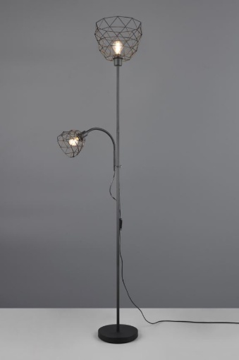 Immagine di Piantana Nera Design Industrial Doppia Accensione Separata E27+E14 Haval Trio Lighting