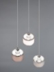 Immagine di Sospensione Rotonda 3 Paralumi Tessuto Grigio Bianco e Marrone Kaprun Trio Lighting 
