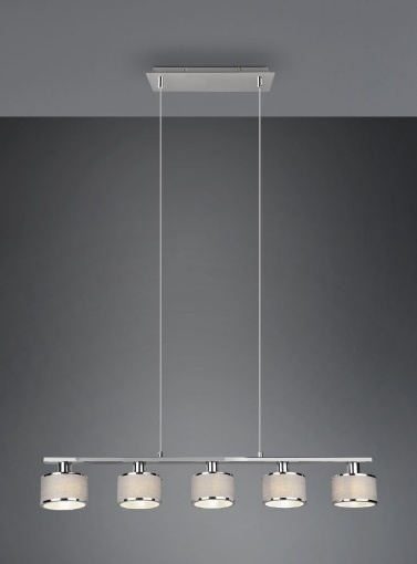 Immagine di Sospensione in Linea 5 Paralumi Tessuto Grigio Kaprun Trio Lighting 