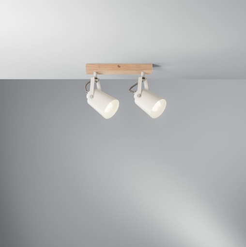 Immagine di Applique Parete Soffitto 2 Faretti Orientabili Bianco Effetto Legno Eda AP2 Fan Europe