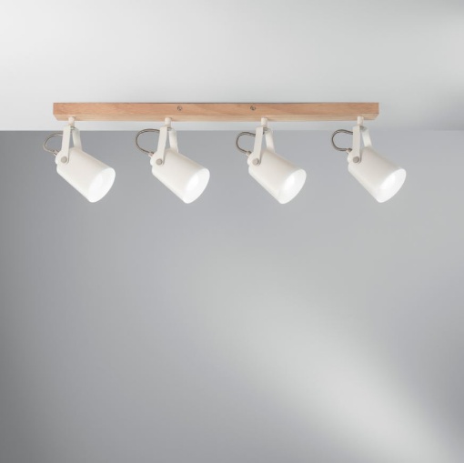 Immagine di Binario 4 Faretti Orientabili Parete Soffitto Bianco Effetto Legno Eda AP4 Fan Europe