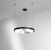 Immagine di Lampadario Soggiorno Cerchio Nero Oro Sfere Vetro Sonetto S5 Luce Ambiente Design